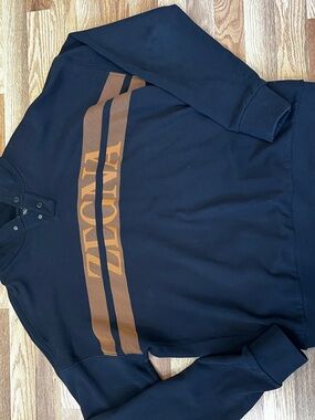 Lacoste Men's Navy Long Sleeve Polo with Brown Stripe